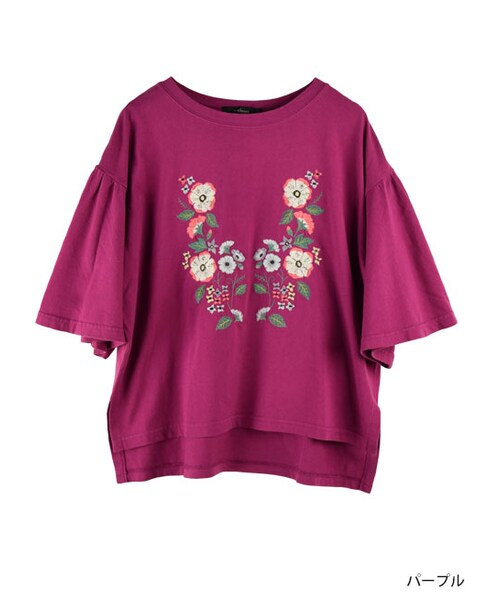 w closet（ダブルクローゼット）の「刺繍入りフレア袖プルオーバー（トップス・レディース・Sグレー/パープル/スミクロ・FREE）」の3枚目の写真