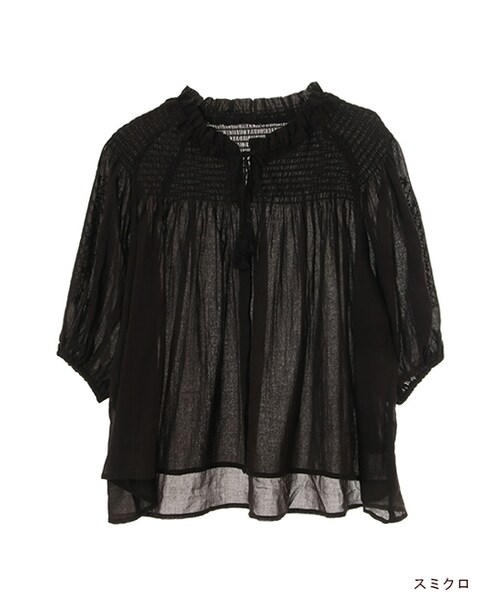 w closet(ダブルクローゼット)の「リボン付きシャーリングブラウス(トップス・レディース・オフホワイト/レンガ/スミクロ・FREE)」の2枚目の写真