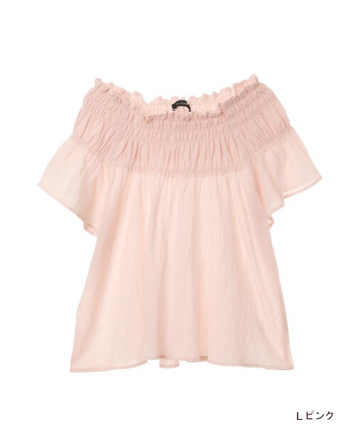 w closet(ダブルクローゼット)の「2wayシャーリングブラウス(トップス・レディース・オフホワイト/サックス/Lピンク・FREE)」の3枚目の写真