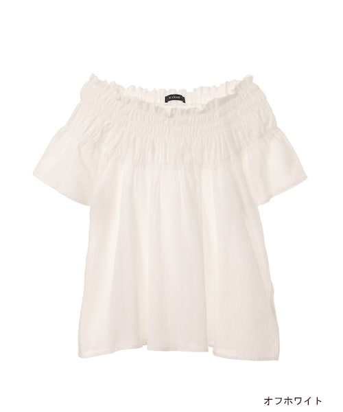 w closet(ダブルクローゼット)の「2wayシャーリングブラウス(トップス・レディース・オフホワイト/サックス/Lピンク・FREE)」の1枚目の写真