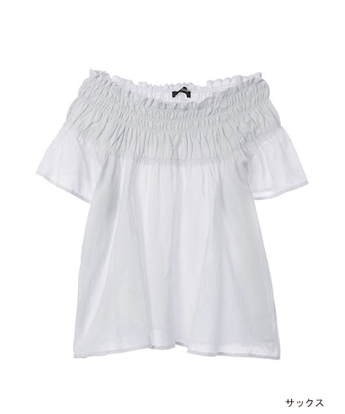 w closet(ダブルクローゼット)の「2wayシャーリングブラウス(トップス・レディース・オフホワイト/サックス/Lピンク・FREE)」の2枚目の写真