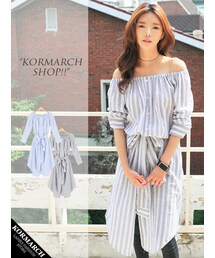 KORMARCH | ムラ感のある色合いのストライプが目を惹くシャツワンピース(ワンピース)