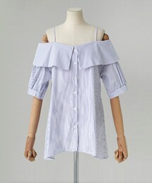 DHOLIC | ビッグカラーストライプオフショルダーブラウス(シャツ/ブラウス)