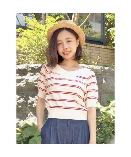 F i.n.t（フィント）の「バックリボンボーダー半袖ニットプルオーバー/F&A（ニット/セーター・レディース・その他）」の3枚目の写真