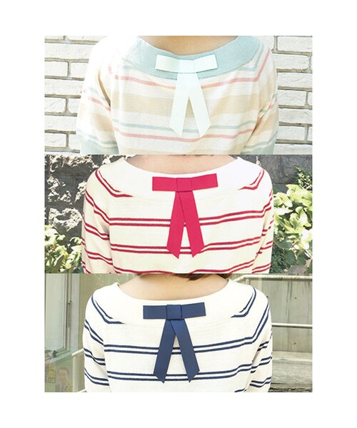 F i.n.t（フィント）の「バックリボンボーダー半袖ニットプルオーバー/F&A（ニット/セーター・レディース・その他）」の4枚目の写真