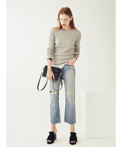 Ungrid（アングリッド）の「スリットスリーブリブニット（トップス・レディース・オフホワイト/ライトグレー/ブラック/オレンジ/ブルー・F）」の6枚目の写真