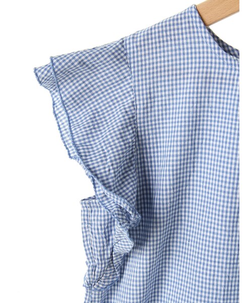 ehka sopo（エヘカソポ）の「小ギンガムフリルプルオーバー（トップス・ブラック/サックスブルー/ネイビー・M）」の7枚目の写真