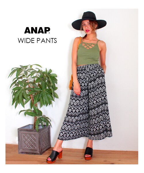 ANAP（アナップ）の「柄ワイドパンツ（パンツ・レディース・ブラック/ホワイト・one size）」の3枚目の写真