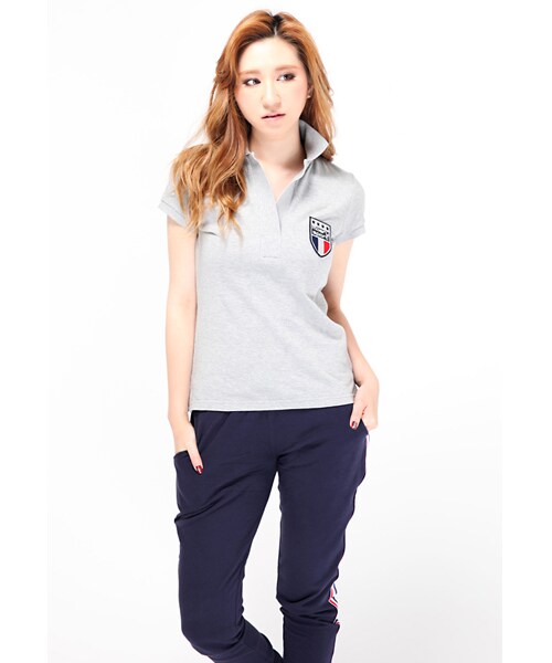 Moery Sport（モエリースポーツ）の「モエリースポーツ　フランスラインポロシャツ　レディース（ポロシャツ・レディース・グレー/ネイビー・XS/S/M/L）」の5枚目の写真