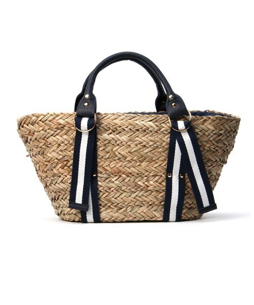 INTERPLANET WINGS（インタープラネットウィング）の「PUハンドルシーグラスバッグ（かごバッグ・レディース・ベージュ/ネイビー・フリー）」の4枚目の写真