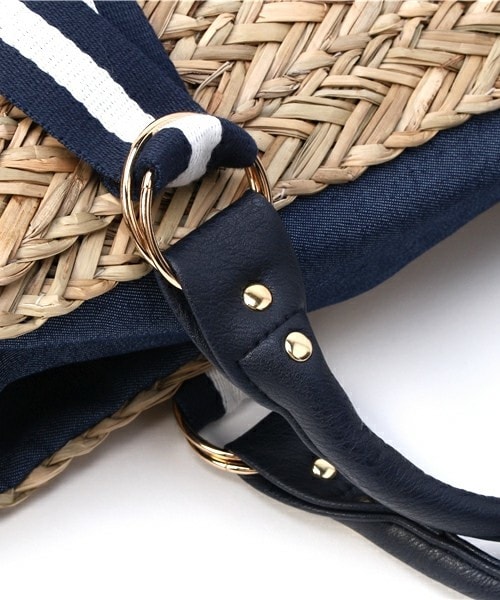 INTERPLANET WINGS（インタープラネットウィング）の「PUハンドルシーグラスバッグ（かごバッグ・レディース・ベージュ/ネイビー・フリー）」の6枚目の写真