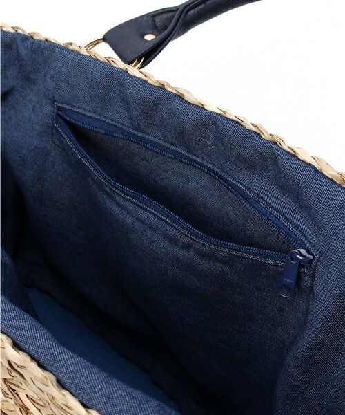 INTERPLANET WINGS（インタープラネットウィング）の「PUハンドルシーグラスバッグ（かごバッグ・レディース・ベージュ/ネイビー・フリー）」の7枚目の写真