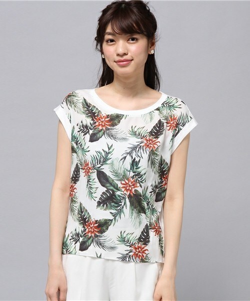 actuel（アクチュエル）の「オリジナル花柄プリントTシャツ（Tシャツ/カットソー・レディース・オフホワイト/グレー/ネイビー・FREE）」の5枚目の写真