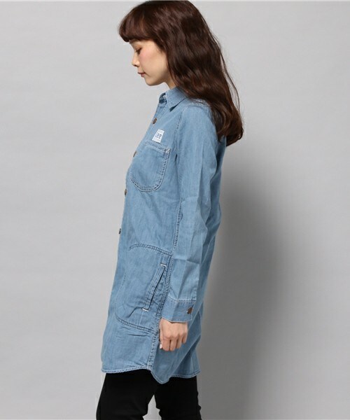 Lee（リー）の「【Lee】WORK ONEPIECE（シャツワンピース・レディース・サックスブルー/スカイブルー・FREE）」の4枚目の写真