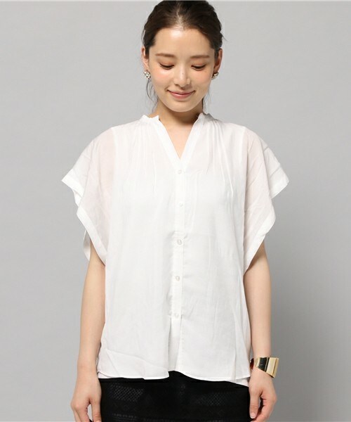 actuel（アクチュエル）の「TRローンボリュームシャツ（シャツ/ブラウス・レディース・オフホワイト/ネイビー/オレンジ・FREE）」の4枚目の写真