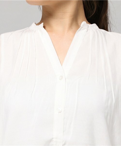 actuel（アクチュエル）の「TRローンボリュームシャツ（シャツ/ブラウス・レディース・オフホワイト/ネイビー/オレンジ・FREE）」の7枚目の写真