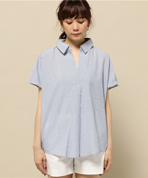 INTERPLANET（インタープラネット）の「スキッパーシャツ（シャツ/ブラウス・レディース・オフホワイト/ブルー/イエロー・FREE）」の4枚目の写真