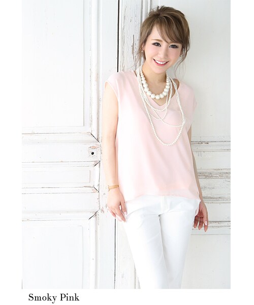 Rocotta by MOERY（ロコッタ）の「Rocotta(ロコッタ) シフォンレイヤードフレンチスリーブトップス（Tシャツ/カットソー・レディース・ホワイト/ネイビー/アイスブルー/スモーキーピンク・FREE）」の19枚目の写真