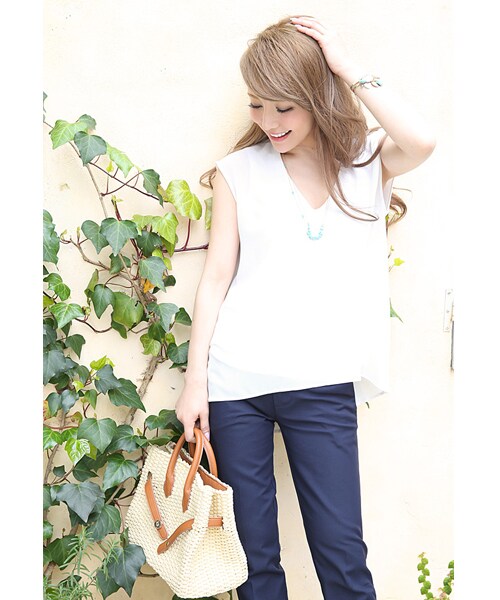 Rocotta by MOERY（ロコッタ）の「Rocotta(ロコッタ) シフォンレイヤードフレンチスリーブトップス（Tシャツ/カットソー・レディース・ホワイト/ネイビー/アイスブルー/スモーキーピンク・FREE）」の11枚目の写真