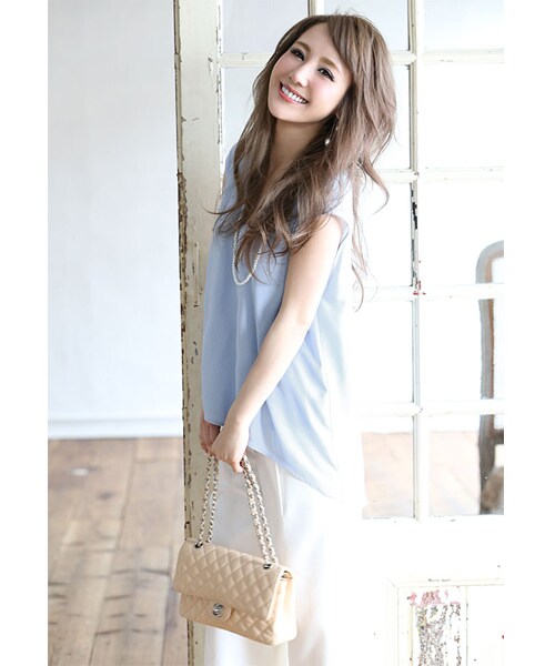 Rocotta by MOERY（ロコッタ）の「Rocotta(ロコッタ) シフォンレイヤードフレンチスリーブトップス（Tシャツ/カットソー・レディース・ホワイト/ネイビー/アイスブルー/スモーキーピンク・FREE）」の14枚目の写真