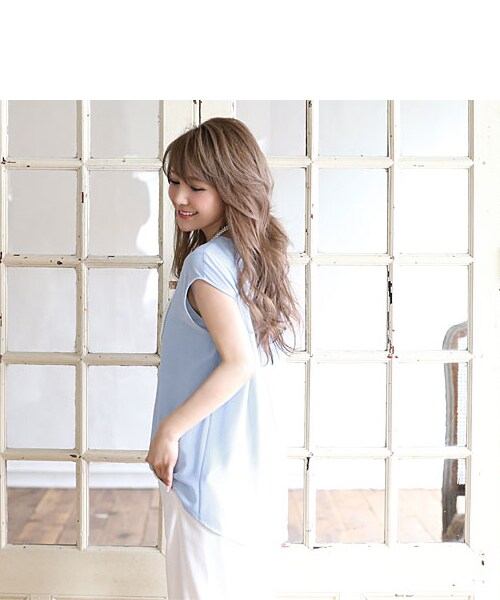 Rocotta by MOERY（ロコッタ）の「Rocotta(ロコッタ) シフォンレイヤードフレンチスリーブトップス（Tシャツ/カットソー・レディース・ホワイト/ネイビー/アイスブルー/スモーキーピンク・FREE）」の15枚目の写真