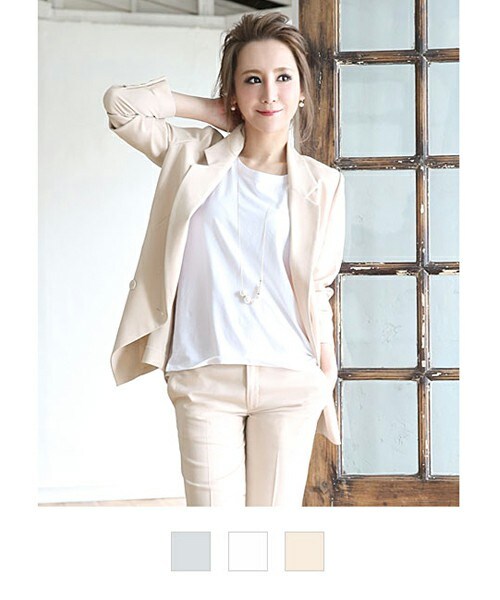 Rocotta by MOERY（ロコッタ）の「Rocotta(ロコッタ) 美丈テーラードジャケット（テーラードジャケット・レディース・ホワイト/スモーキーピンク/ペールグレー・FREE）」の2枚目の写真