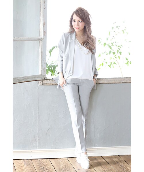 Rocotta by MOERY（ロコッタ）の「Rocotta(ロコッタ) 美丈テーラードジャケット（テーラードジャケット・レディース・ホワイト/スモーキーピンク/ペールグレー・FREE）」の13枚目の写真