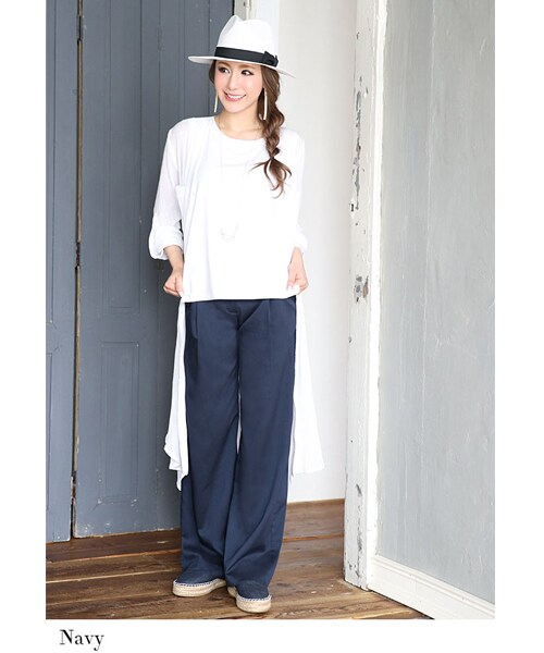 Rocotta by MOERY（ロコッタ）の「Rocotta(ロコッタ) 楽ジュアリーワイドパンツ（その他パンツ・レディース・サマーグレー/ホワイト/ネイビー/シャーベットピンク・S/M）」の18枚目の写真