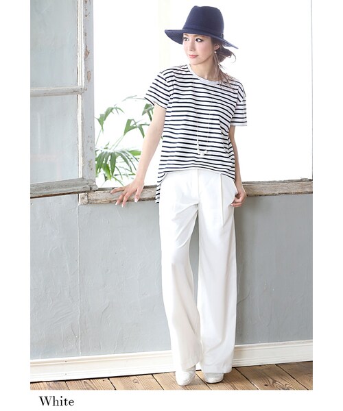 Rocotta by MOERY（ロコッタ）の「Rocotta(ロコッタ) 楽ジュアリーワイドパンツ（その他パンツ・レディース・サマーグレー/ホワイト/ネイビー/シャーベットピンク・S/M）」の5枚目の写真