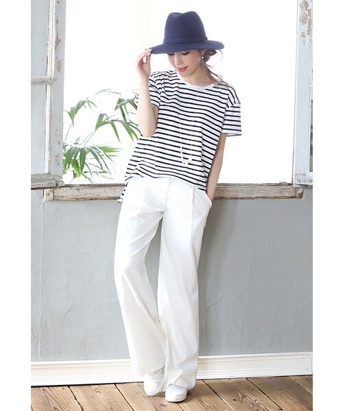 Rocotta by MOERY（ロコッタ）の「Rocotta(ロコッタ) 楽ジュアリーワイドパンツ（その他パンツ・レディース・サマーグレー/ホワイト/ネイビー/シャーベットピンク・S/M）」の6枚目の写真