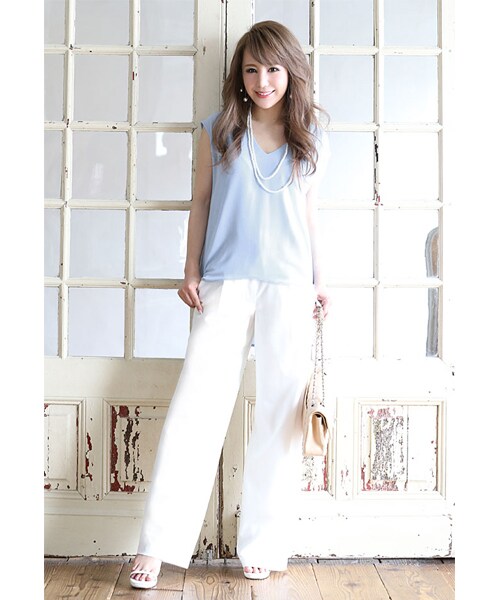 Rocotta by MOERY（ロコッタ）の「Rocotta(ロコッタ) 楽ジュアリーワイドパンツ（その他パンツ・レディース・サマーグレー/ホワイト/ネイビー/シャーベットピンク・S/M）」の8枚目の写真