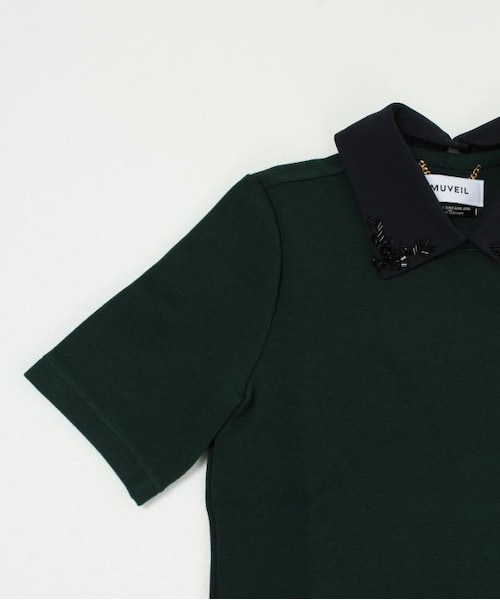 MUVEIL（ミュベール）の「ビジュー襟付き ミラノリブTシャツ GRN