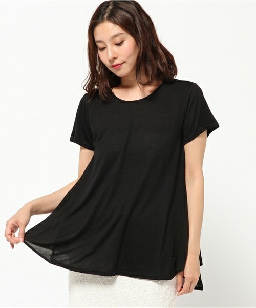 INTERPLANET(インタープラネット)の「ゆるアシメ切替P/O(Tシャツ/カットソー・レディース・オフホワイト/ブラック/ブルー/オレンジ・FREE)」の3枚目の写真