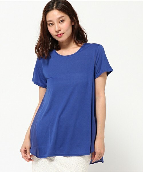 INTERPLANET(インタープラネット)の「ゆるアシメ切替P/O(Tシャツ/カットソー・レディース・オフホワイト/ブラック/ブルー/オレンジ・FREE)」の4枚目の写真