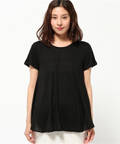 INTERPLANET(インタープラネット)の「ゆるアシメ切替P/O(Tシャツ/カットソー・レディース・オフホワイト/ブラック/ブルー/オレンジ・FREE)」の5枚目の写真