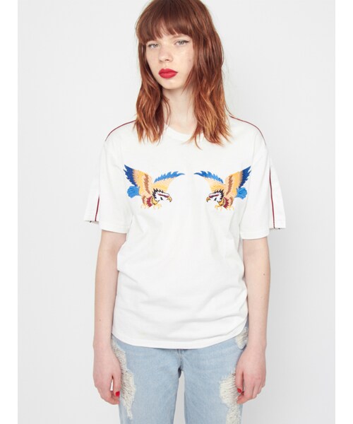 jouetie（ジュエティ）の「イーグルシシュウTEE（トップス・レディース・オフホワイト/ブラック・M）」の3枚目の写真