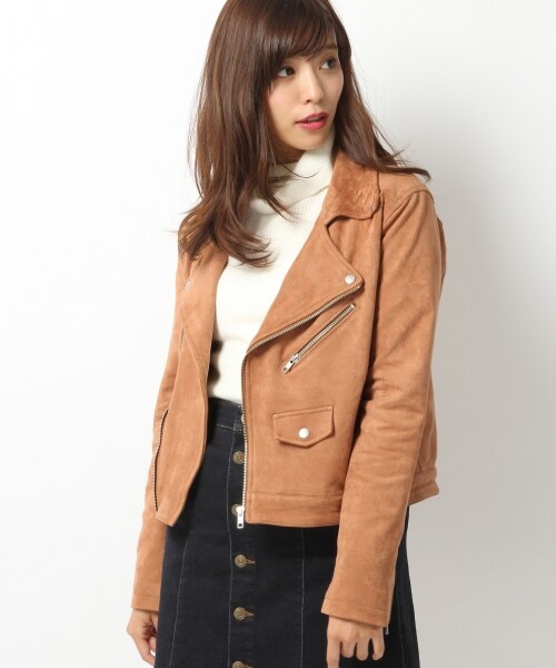 Heather（ヘザー）の「アソートライダースジャケット（ジャケット/アウター・ブラック(フェイクレザー)/ブラウン(フェイクスエード)/ネイビー(デニム)・FREE）」の2枚目の写真