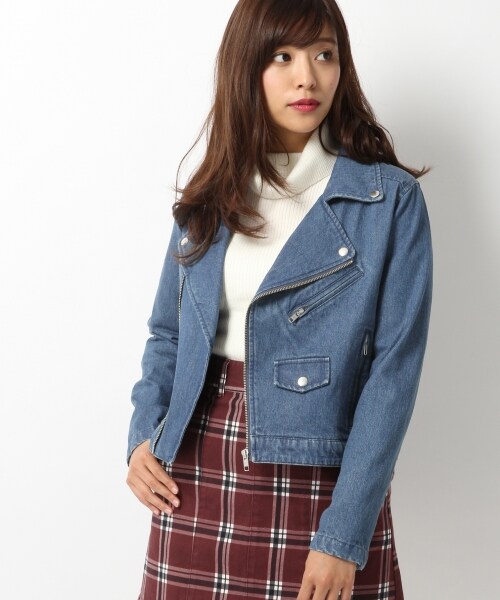 Heather（ヘザー）の「アソートライダースジャケット（ジャケット/アウター・ブラック(フェイクレザー)/ブラウン(フェイクスエード)/ネイビー(デニム)・FREE）」の3枚目の写真