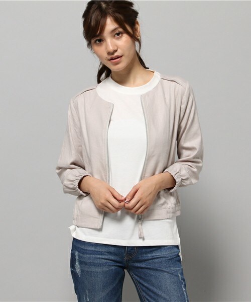 actuel（アクチュエル）の「麻レーヨンブルゾン（ブルゾン・レディース・ベージュ/カーキ/ネイビー・FREE）」の2枚目の写真