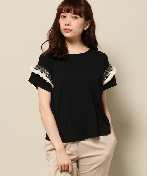 INTERPLANET WINGS(インタープラネットウィング)の「ビジューテープ袖Tシャツ(Tシャツ/カットソー・レディース・オフホワイト/ブラック/カーキ・FREE)」の18枚目の写真