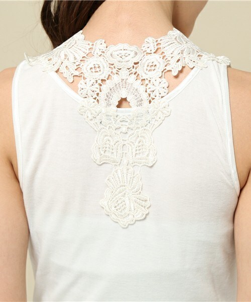 INTERPLANET WINGS（インタープラネットウィング）の「後ろパーツレースタンクトップ（タンクトップ・レディース・オフホワイト/ブラック/ネイビー/イエロー・FREE）」の9枚目の写真