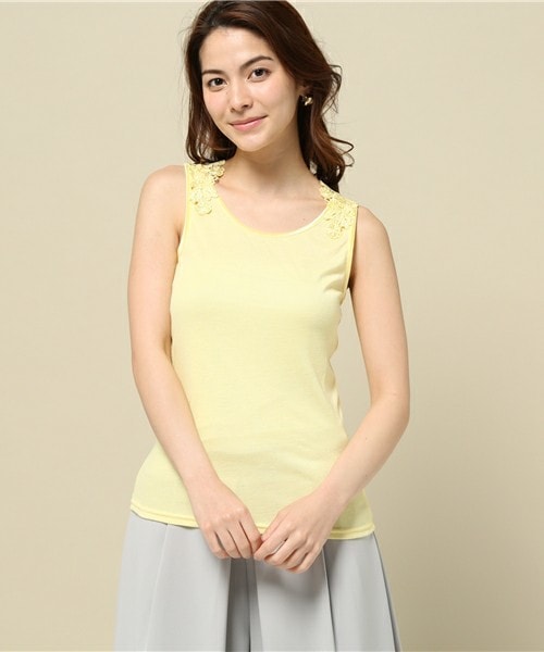 INTERPLANET WINGS（インタープラネットウィング）の「後ろパーツレースタンクトップ（タンクトップ・レディース・オフホワイト/ブラック/ネイビー/イエロー・FREE）」の4枚目の写真