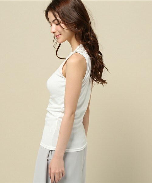 INTERPLANET WINGS（インタープラネットウィング）の「後ろパーツレースタンクトップ（タンクトップ・レディース・オフホワイト/ブラック/ネイビー/イエロー・FREE）」の6枚目の写真