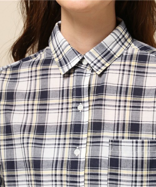INTERPLANET WINGS（インタープラネットウィング）の「エアリーコットンチェックシャツ（シャツ/ブラウス・レディース・ブラック/ヘザーチャコール/イエロー/ボルドー・FREE）」の7枚目の写真