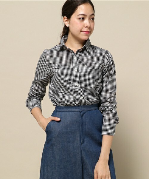 INTERPLANET WINGS（インタープラネットウィング）の「エアリーコットンチェックシャツ（シャツ/ブラウス・レディース・ブラック/ヘザーチャコール/イエロー/ボルドー・FREE）」の2枚目の写真