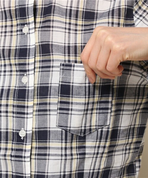 INTERPLANET WINGS（インタープラネットウィング）の「エアリーコットンチェックシャツ（シャツ/ブラウス・レディース・ブラック/ヘザーチャコール/イエロー/ボルドー・FREE）」の9枚目の写真