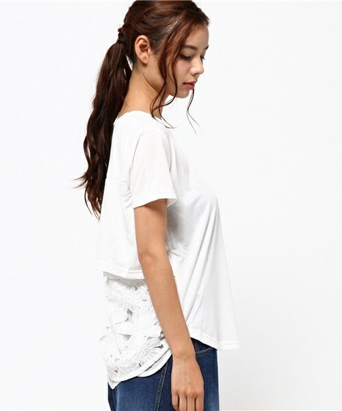 actuel（アクチュエル）の「レース×シフォンレイヤードP/O（Tシャツ/カットソー・レディース・オフホワイト/グレー/モカ・FREE）」の5枚目の写真