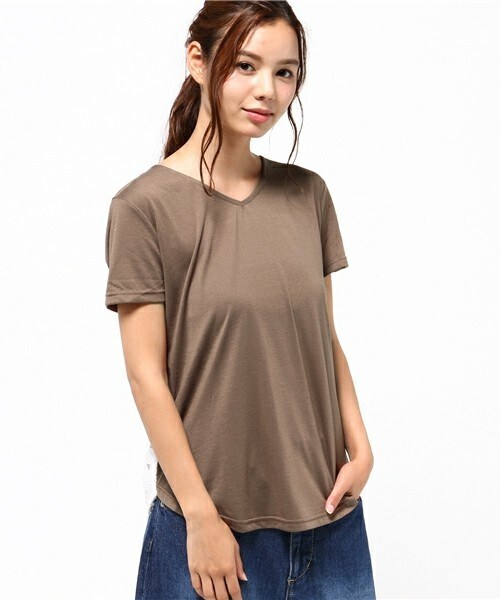 actuel（アクチュエル）の「レース×シフォンレイヤードP/O（Tシャツ/カットソー・レディース・オフホワイト/グレー/モカ・FREE）」の3枚目の写真