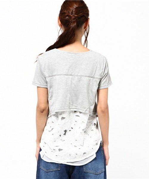 actuel（アクチュエル）の「レース×シフォンレイヤードP/O（Tシャツ/カットソー・レディース・オフホワイト/グレー/モカ・FREE）」の11枚目の写真
