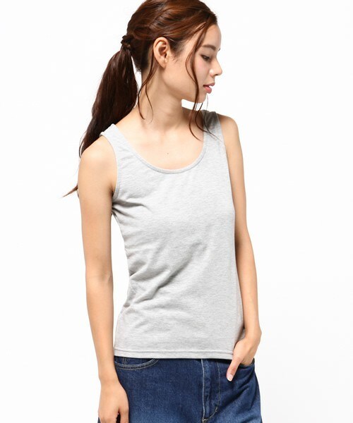 INTERPLANET WINGS(インタープラネットウィング)の「杢天竺VネックP/O+タンクセット(Tシャツ/カットソー・レディース・オフホワイト/ブラック/カーキ・FREE)」の11枚目の写真